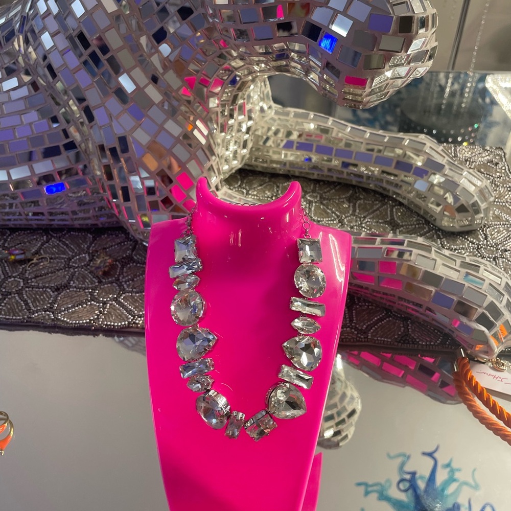 Source Unknown Silver Crystal Statement Necklace